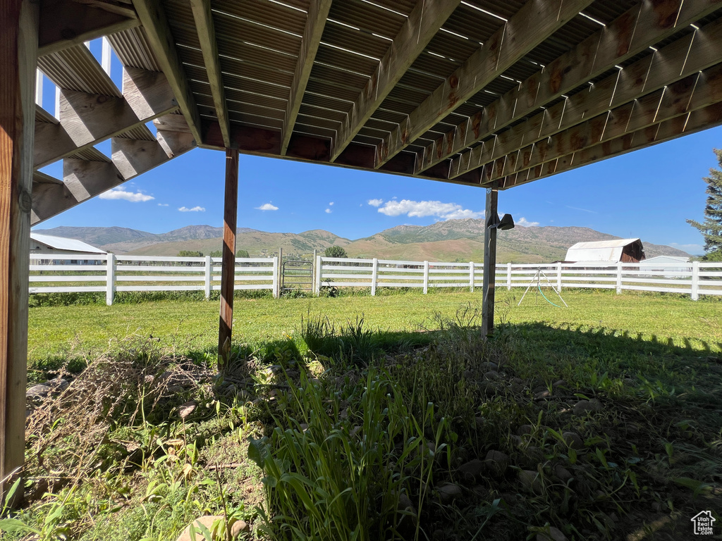 View of yard with a mountain view