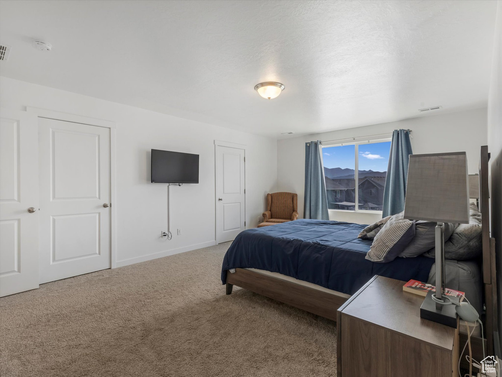 Bedroom with carpet flooring and baseboards
