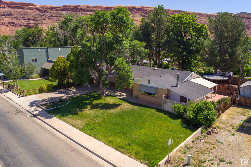 View from above of property featuring mountains