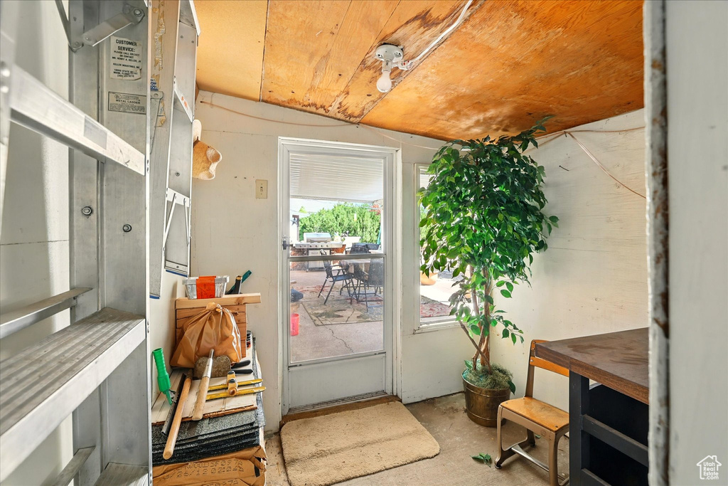 Doorway with lofted ceiling