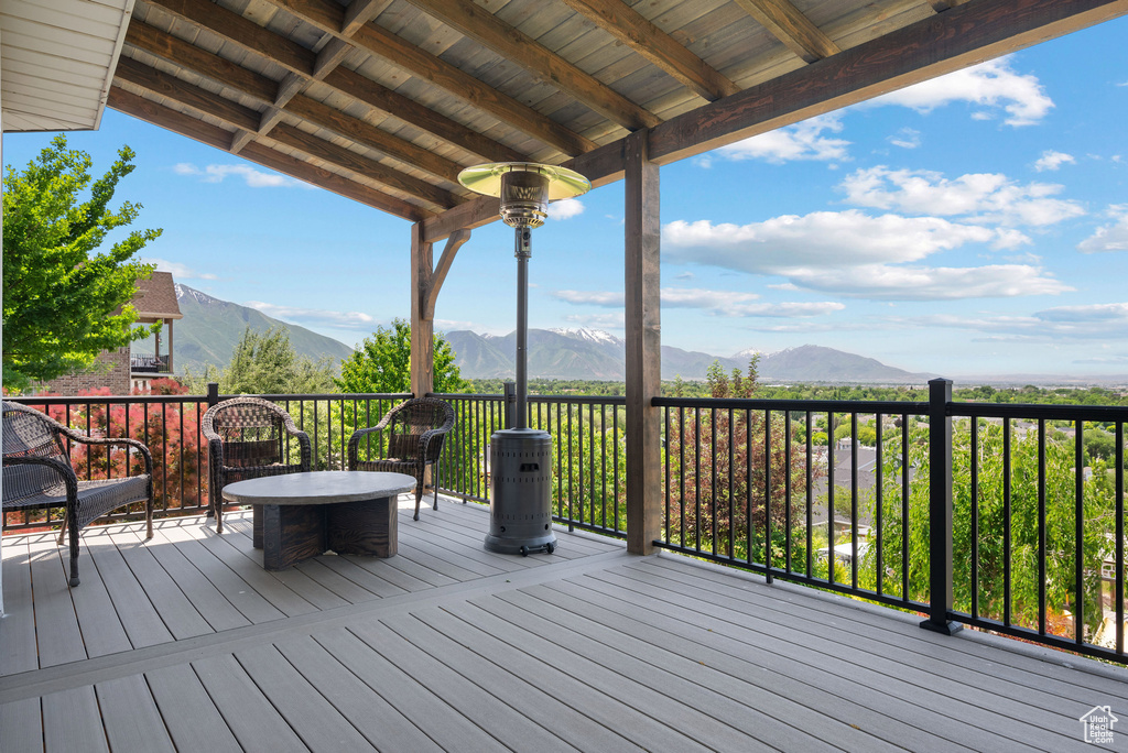 Deck featuring a mountain view