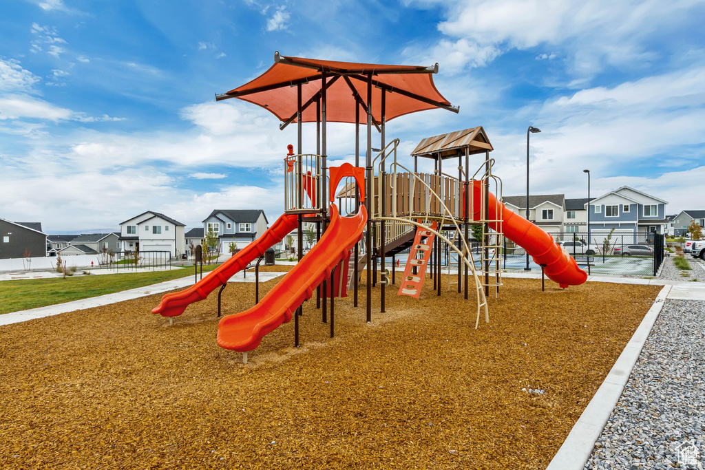 Community playground with a residential view