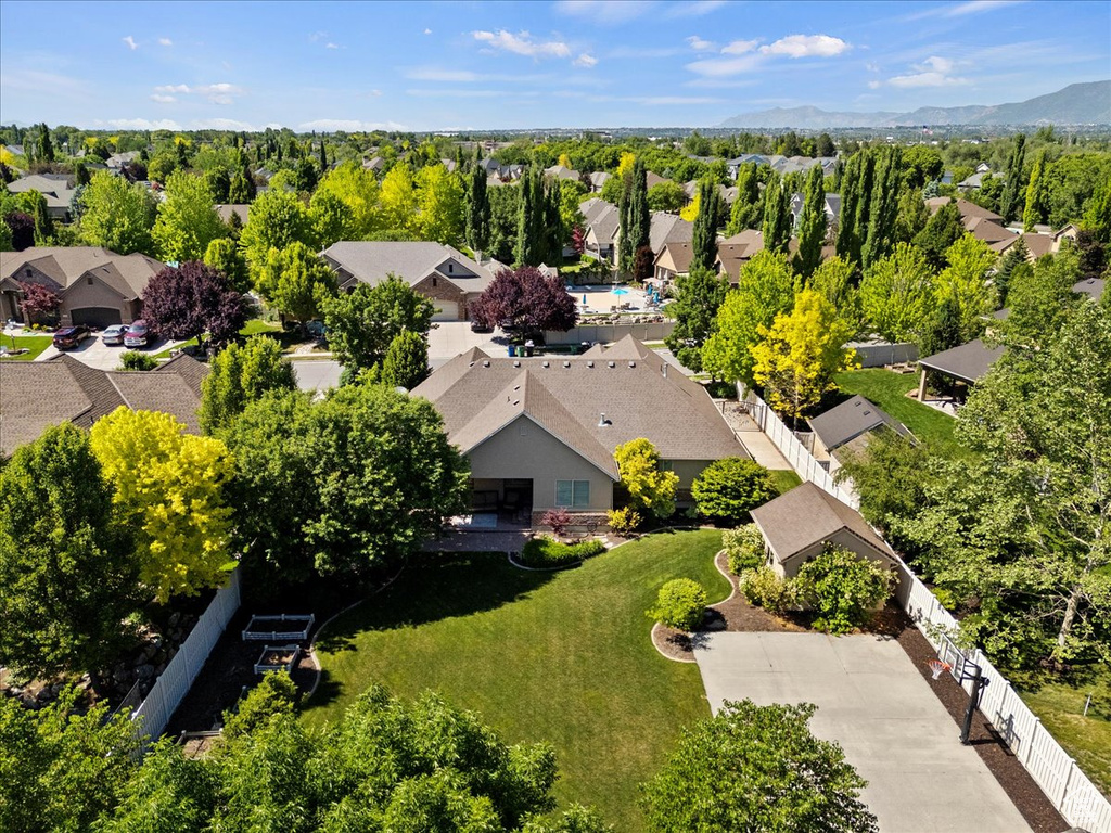 Aerial perspective of suburban area with mountains