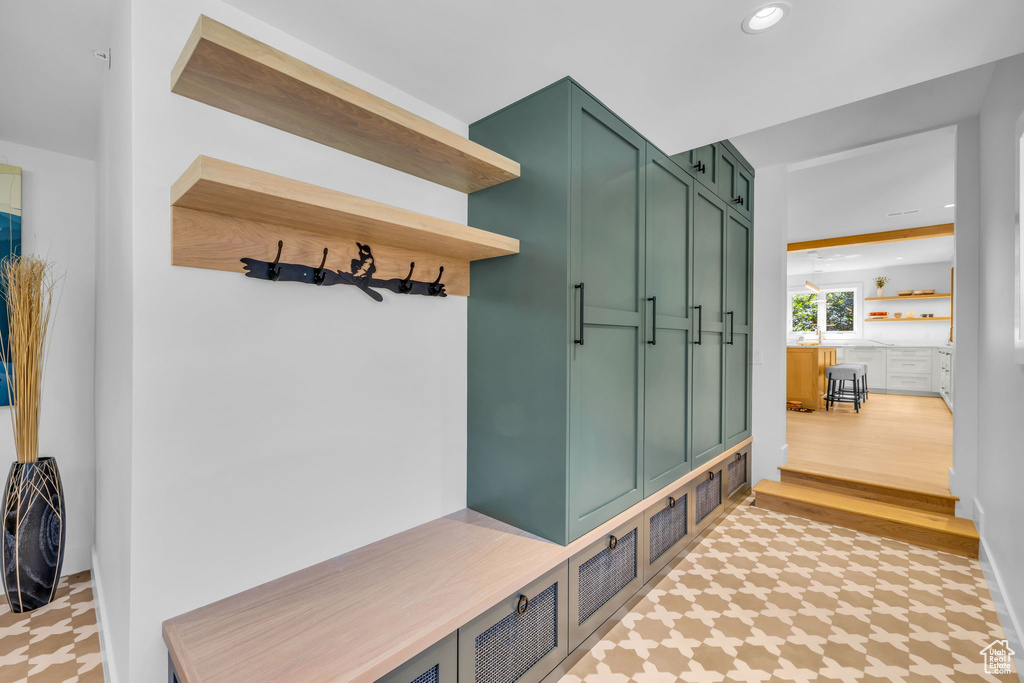Mudroom with recessed lighting