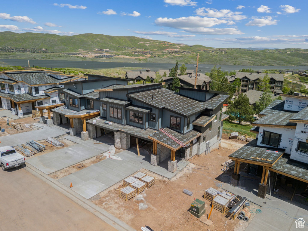Aerial perspective of suburban area with mountains