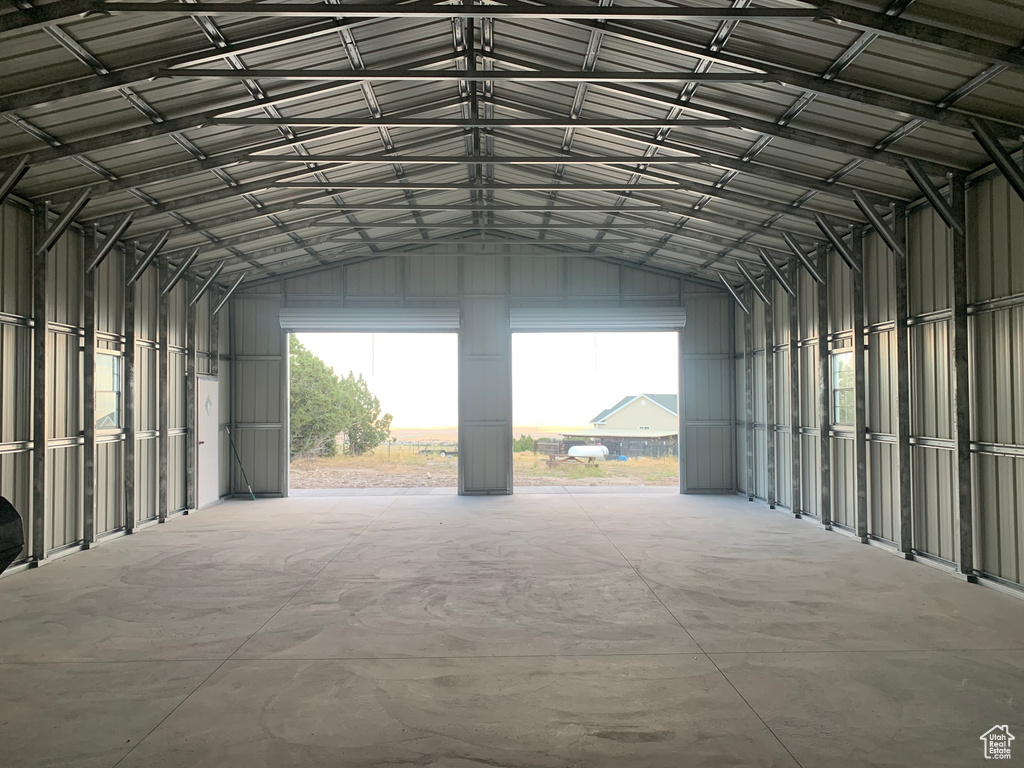 Garage with metal wall