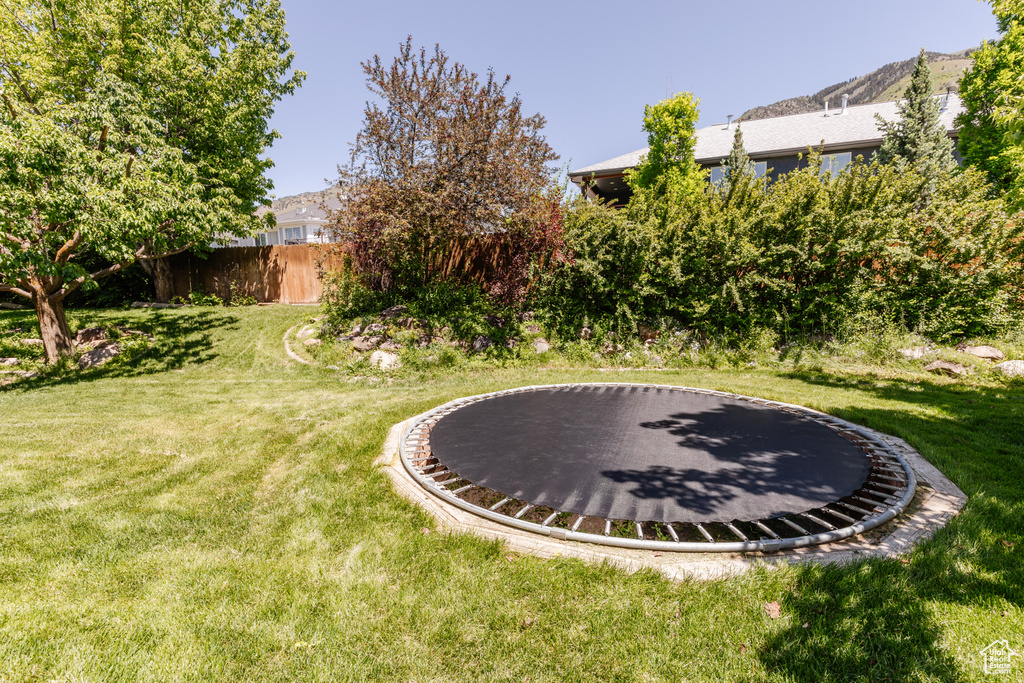 View of yard featuring a trampoline