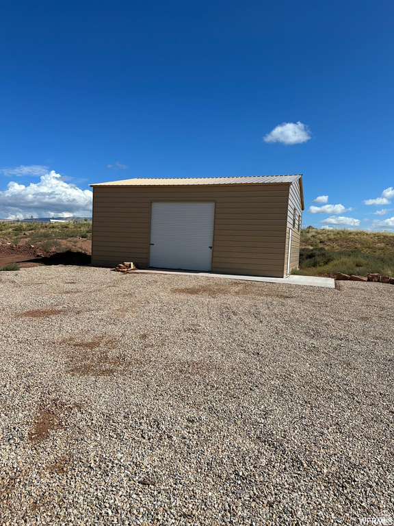 View of detached garage