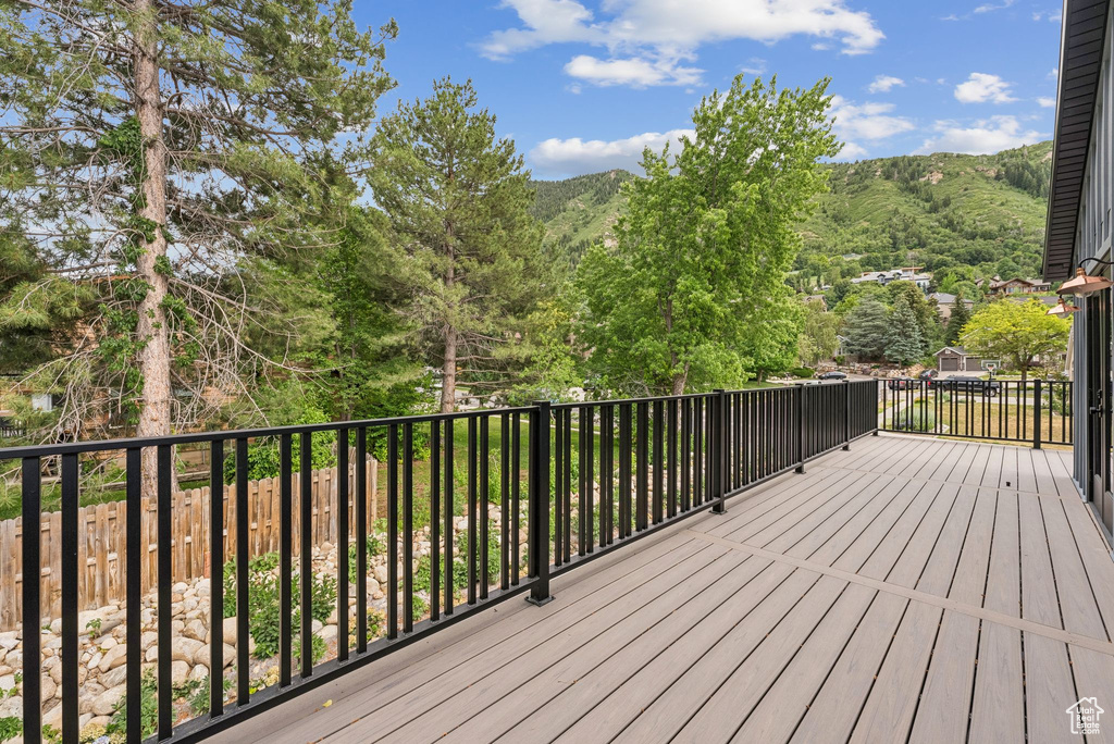 Wooden deck with a mountain view