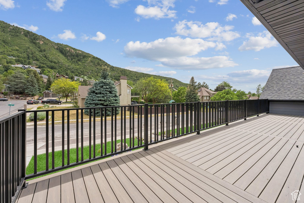 Wooden deck with a mountain view