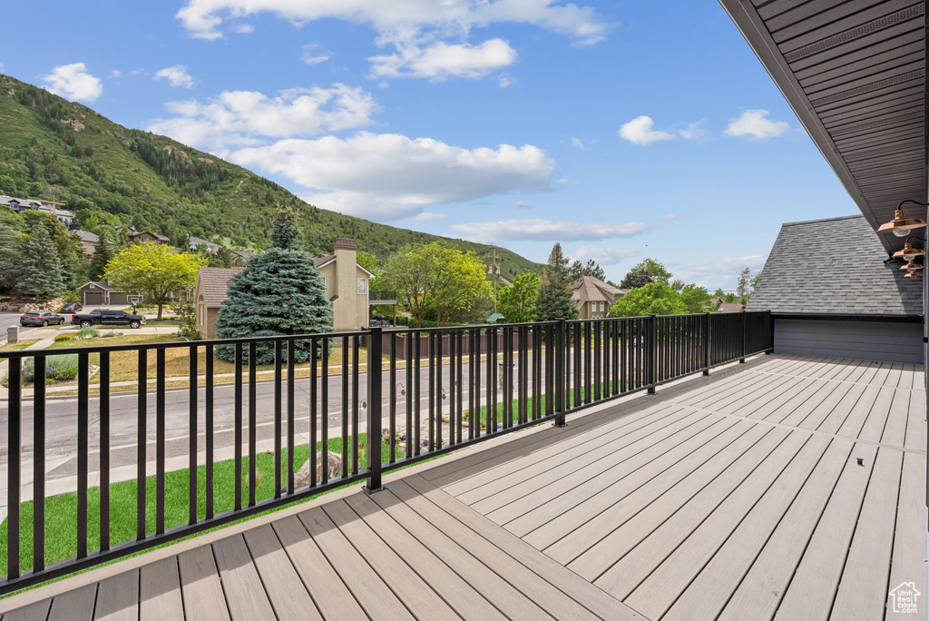 Wooden terrace with a mountain view