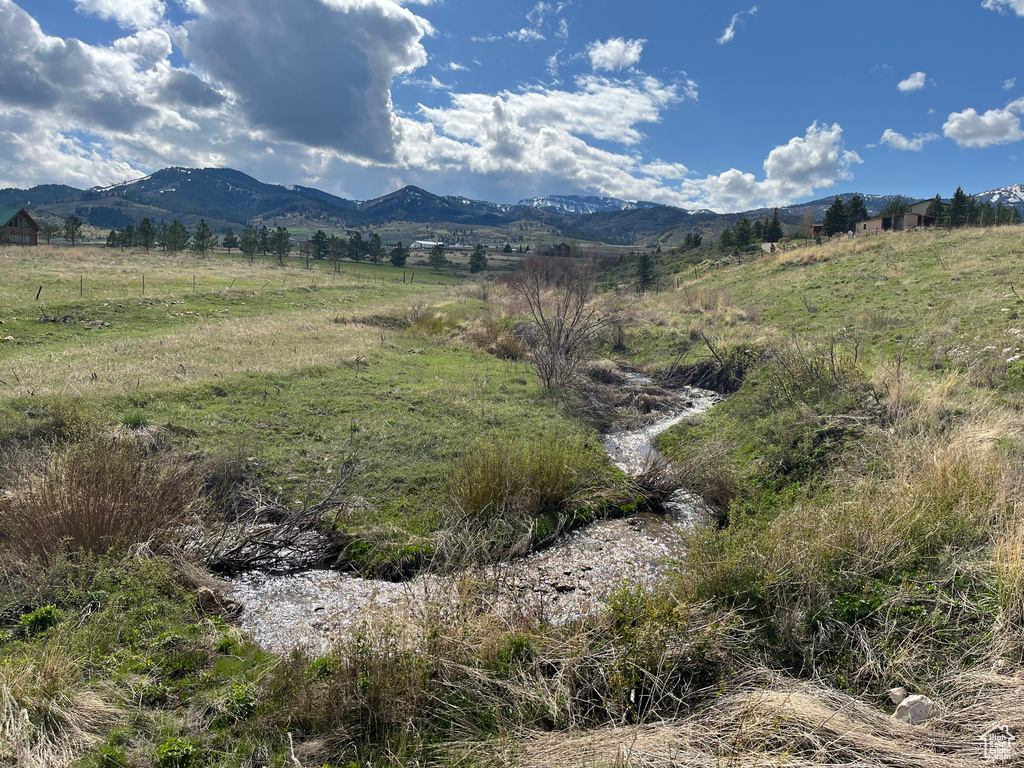 View of mountain background featuring rural landscape