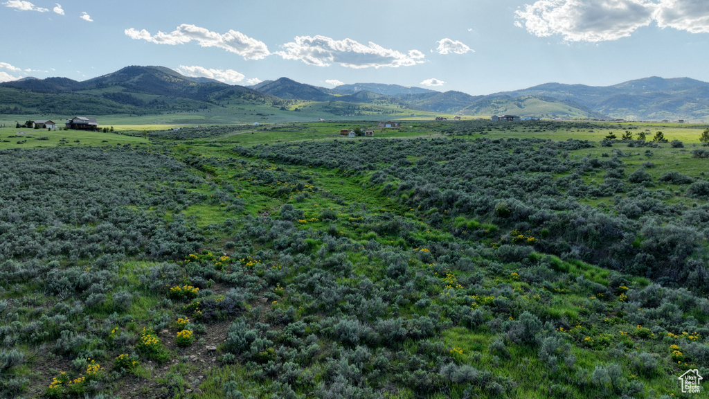 View of mountain background featuring rural landscape