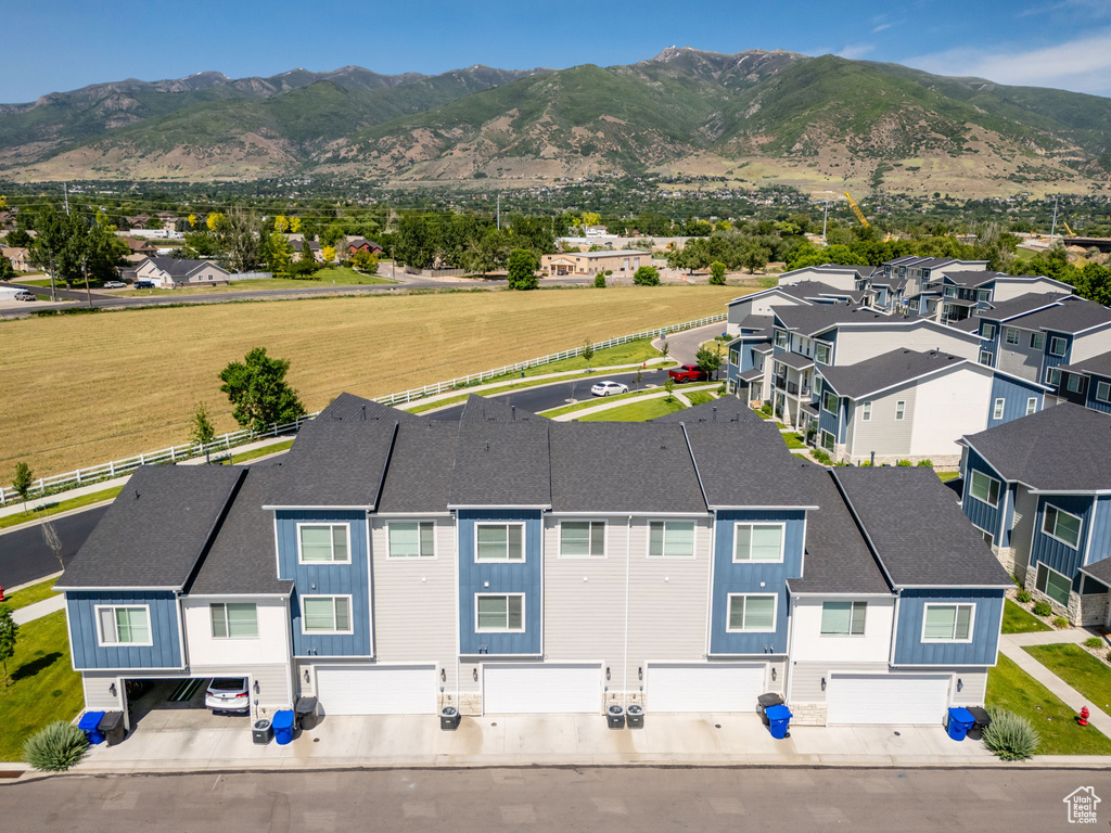 Aerial perspective of suburban area with mountains