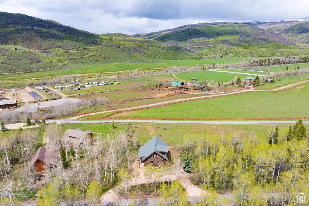 Overview of rural landscape featuring mountains