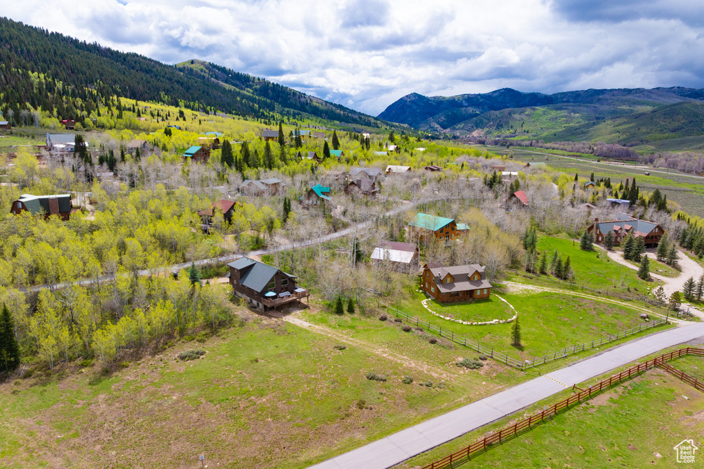 Overview of rural landscape with mountains