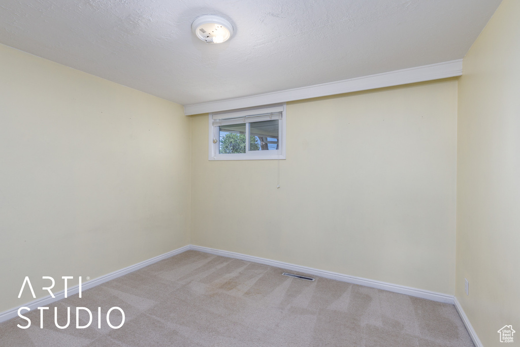 Basement with carpet floors and baseboards