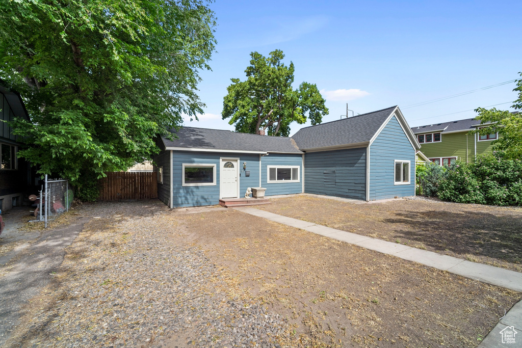 View of front of home featuring a shingled roof