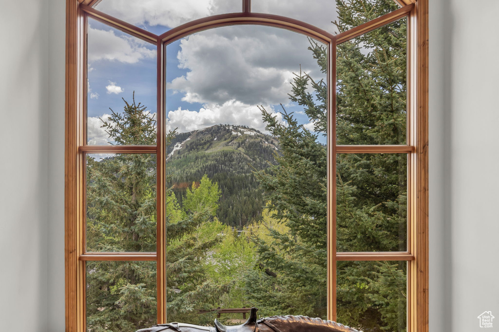 Unfurnished sunroom featuring a mountain view and healthy amount of natural light