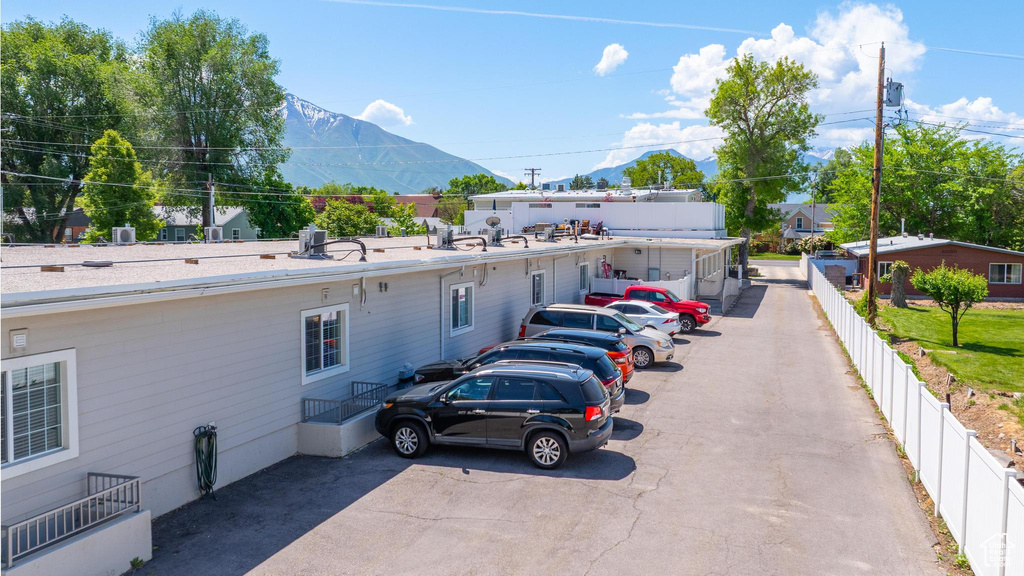 View of parking featuring a mountain view