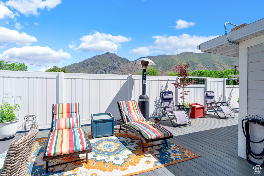 Deck featuring a mountain view