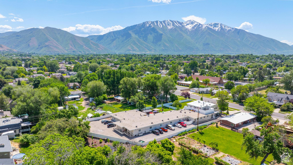 Drone / aerial view of a mountainous background