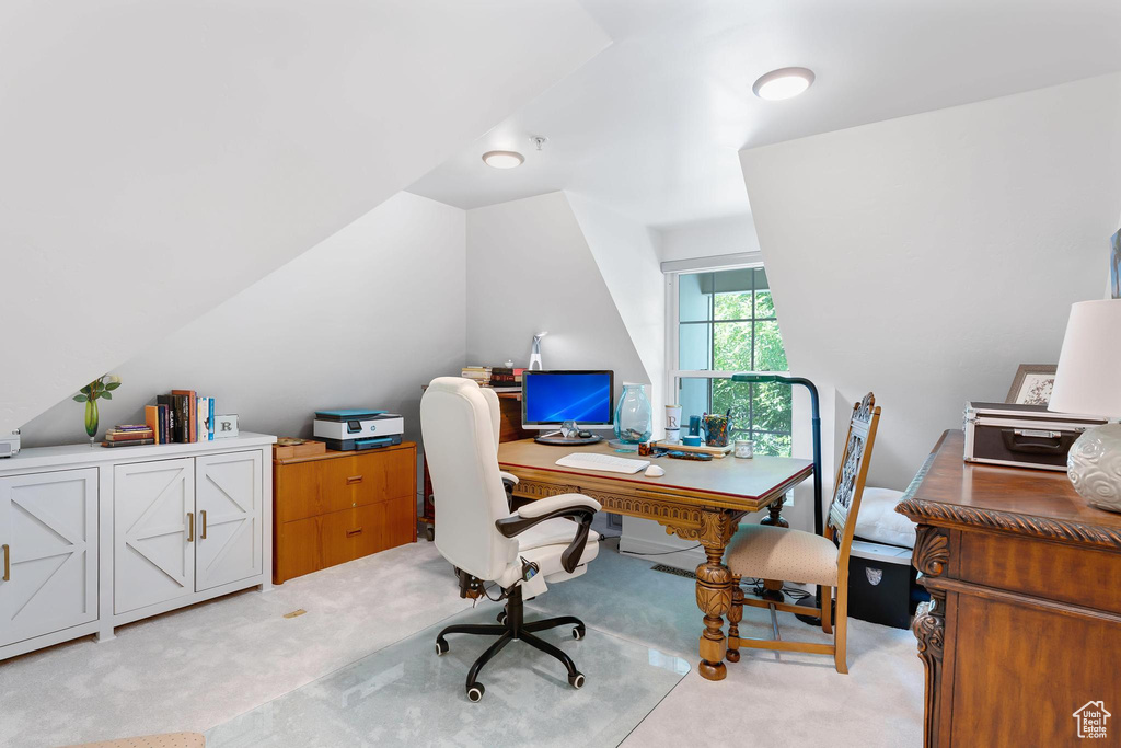 Office space with light carpet