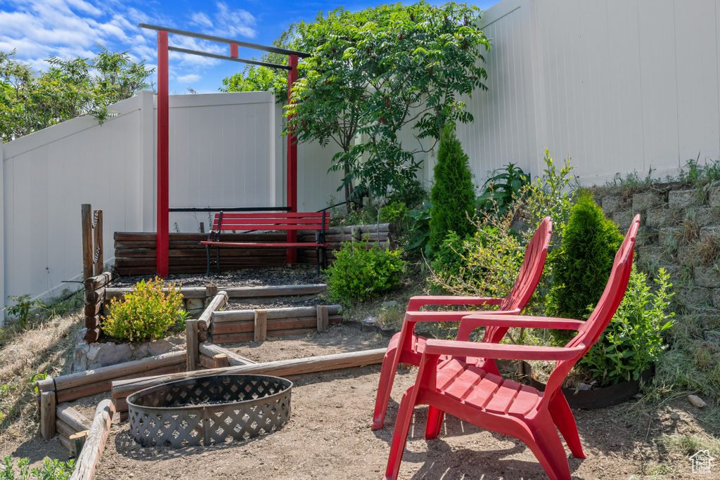 View of patio / terrace featuring a fire pit