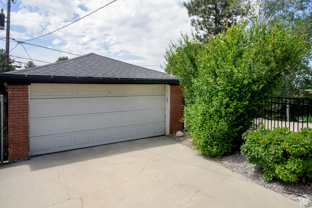 View of detached garage