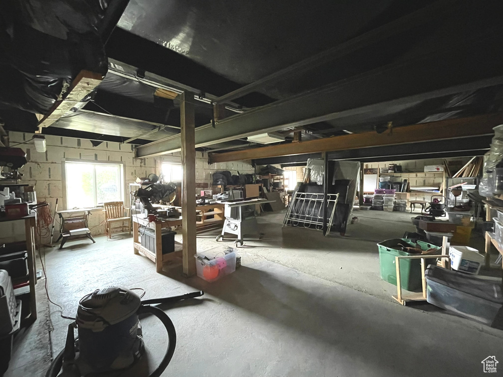 Garage with a workshop area