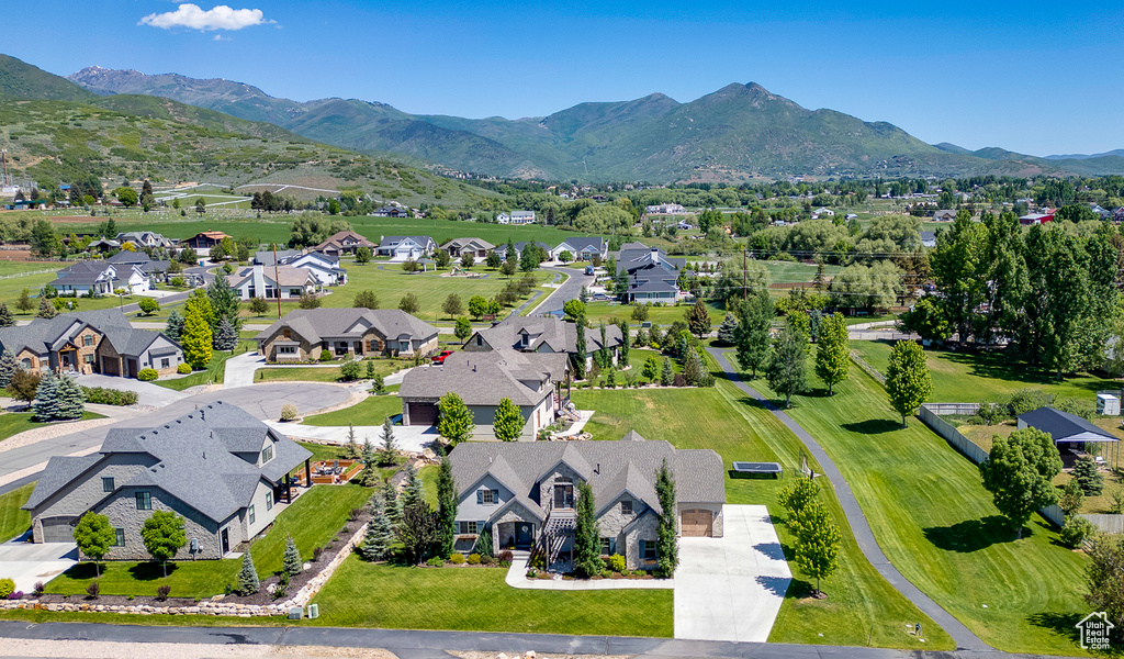 Aerial perspective of suburban area featuring mountains