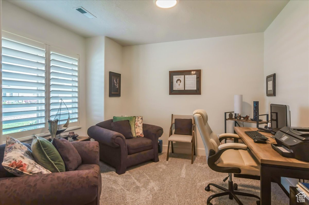 Home office featuring light carpet and plenty of natural light