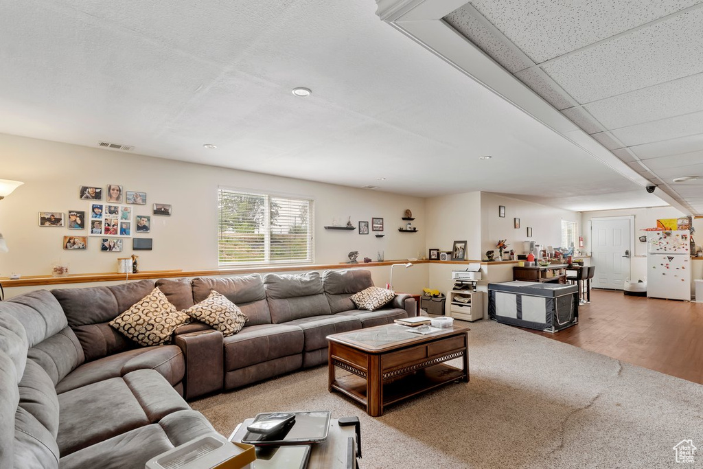 Living area with wood finished floors