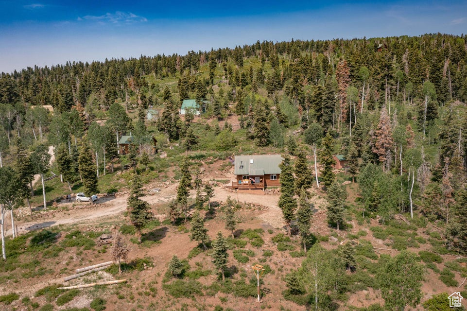 Aerial overview of property's location featuring a heavily wooded area