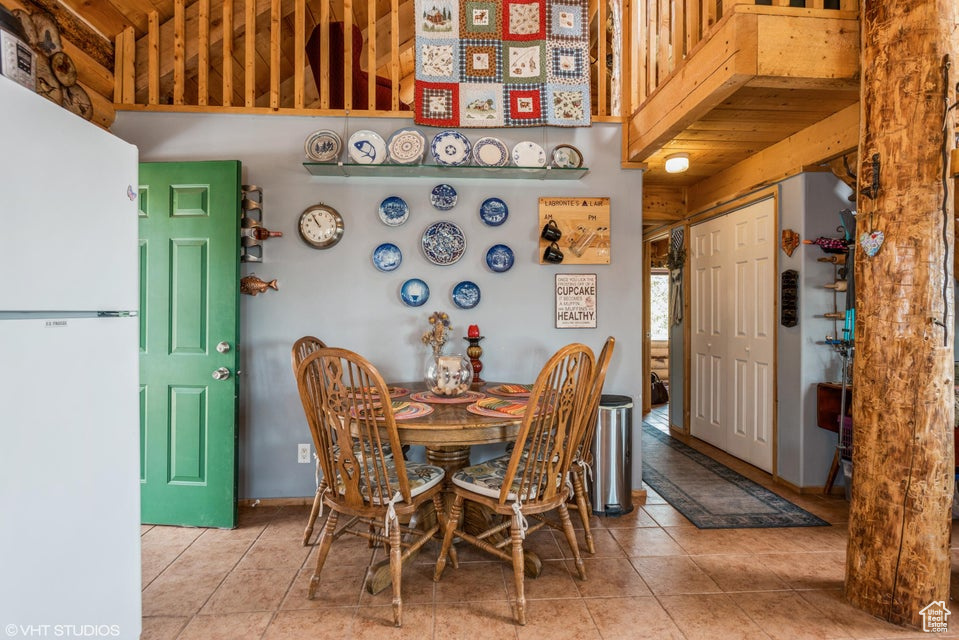 View of tiled dining space
