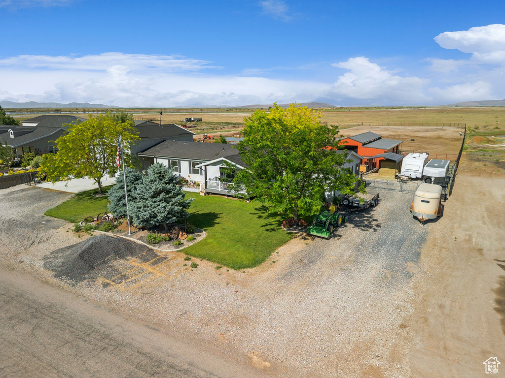Aerial perspective of suburban area featuring mountains