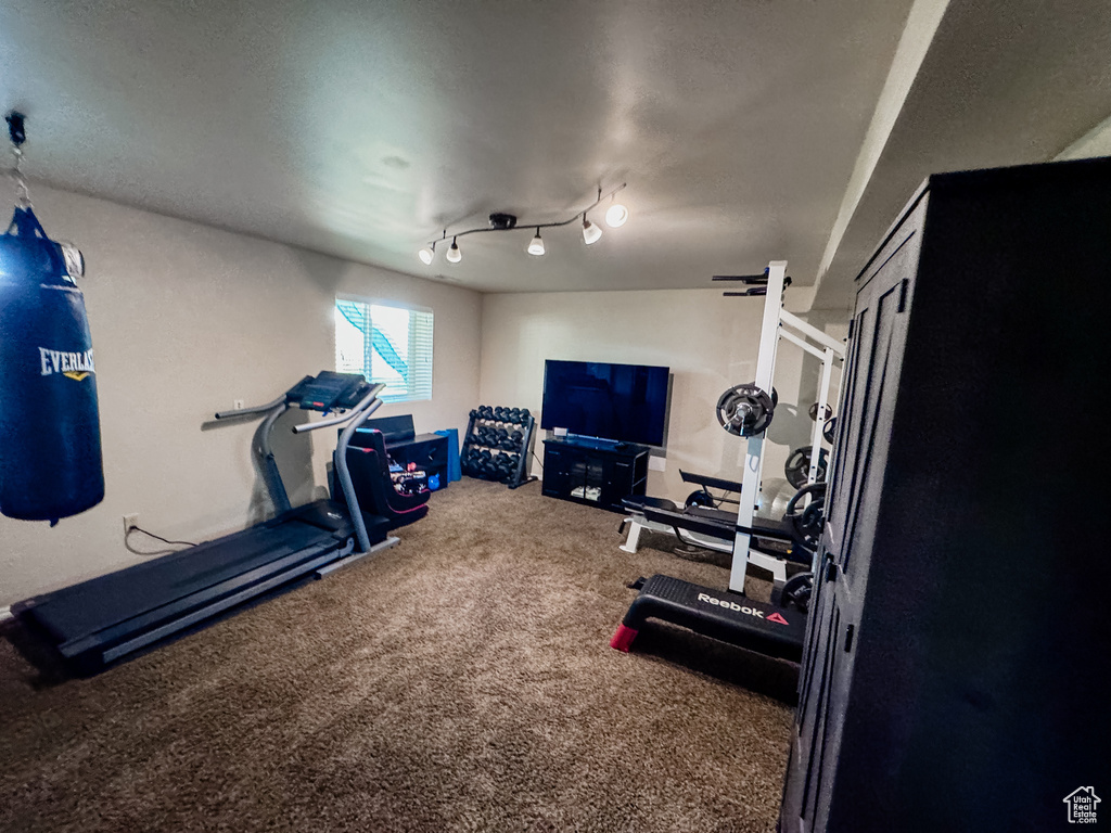 Exercise room featuring carpet floors