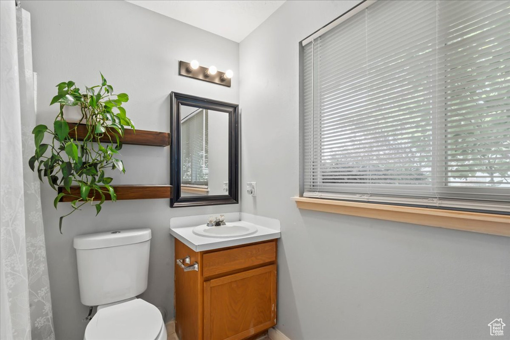 Full bathroom with plenty of natural light, vanity, and toilet