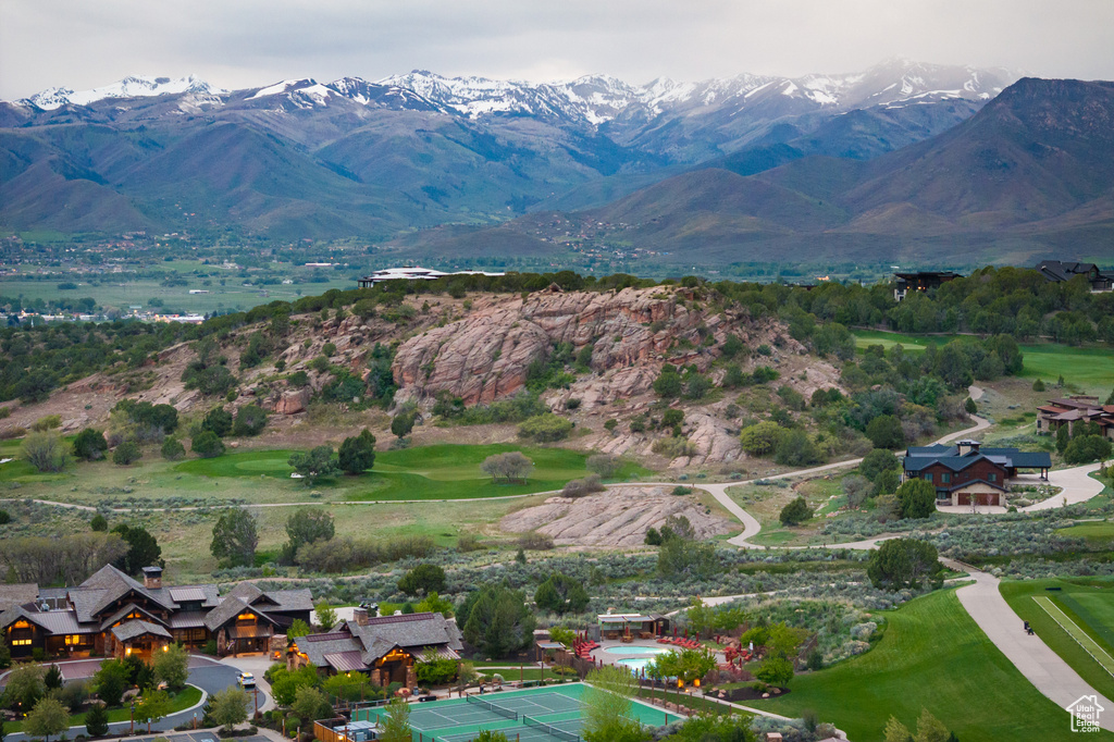 View of mountain background with a golf course