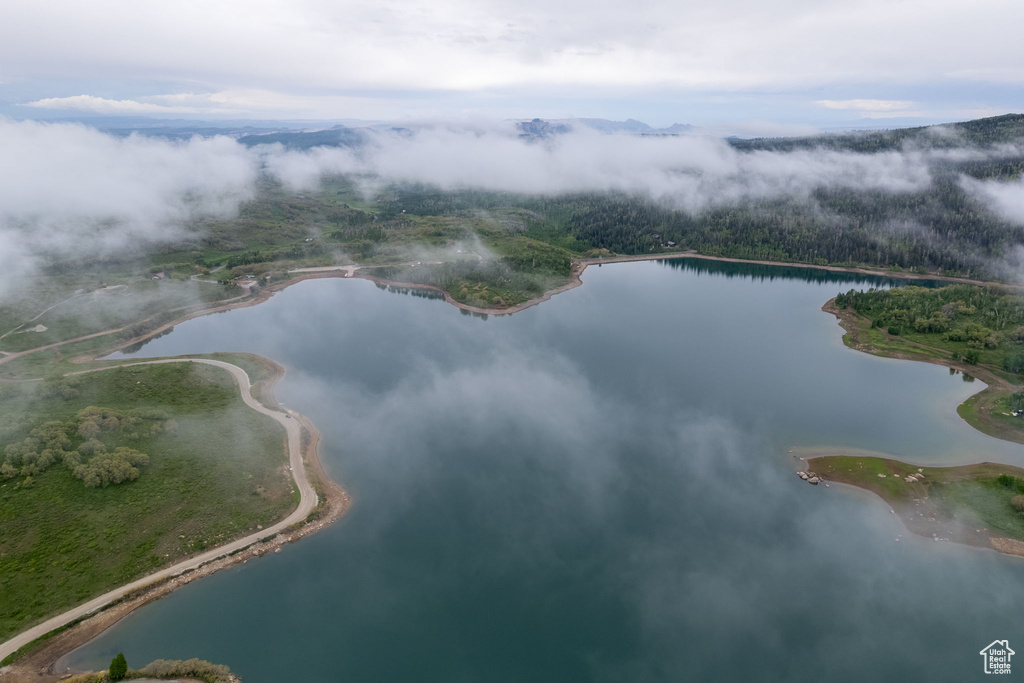 Aerial view of a nearby body of water