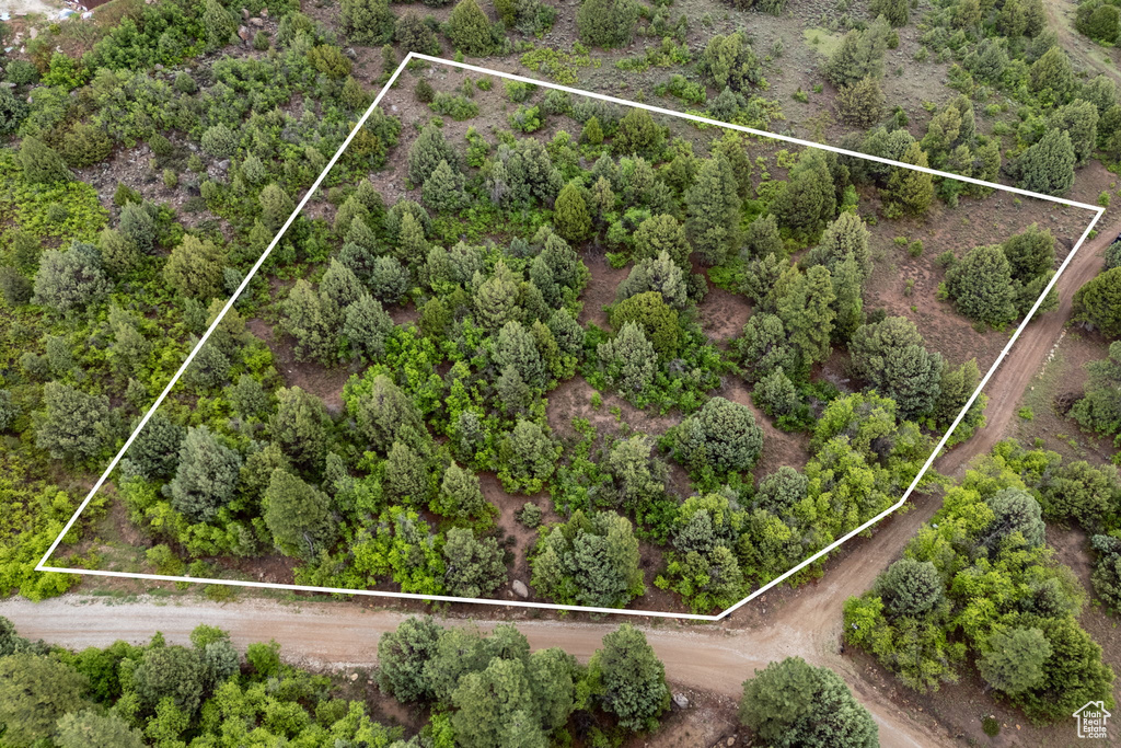 Aerial view of property's location featuring property parcel outlined