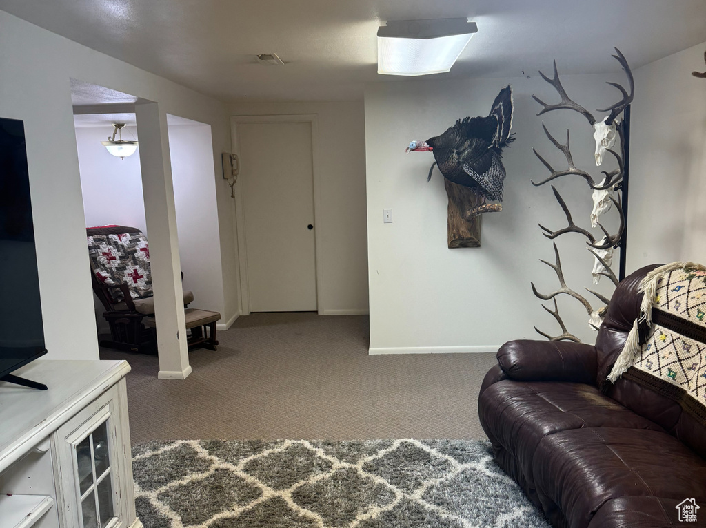 Living room with carpet and baseboards