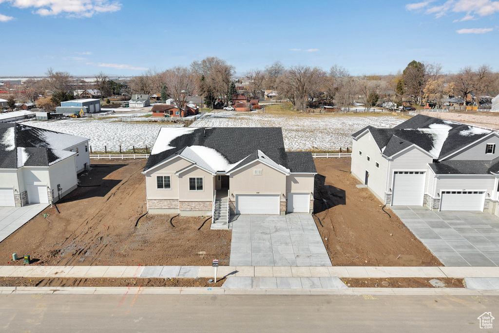 Aerial perspective of suburban area