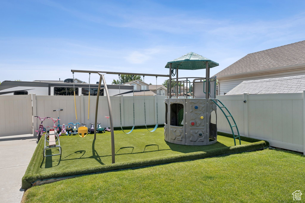 View of yard with a playground