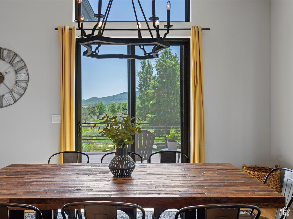 Dining space featuring a chandelier