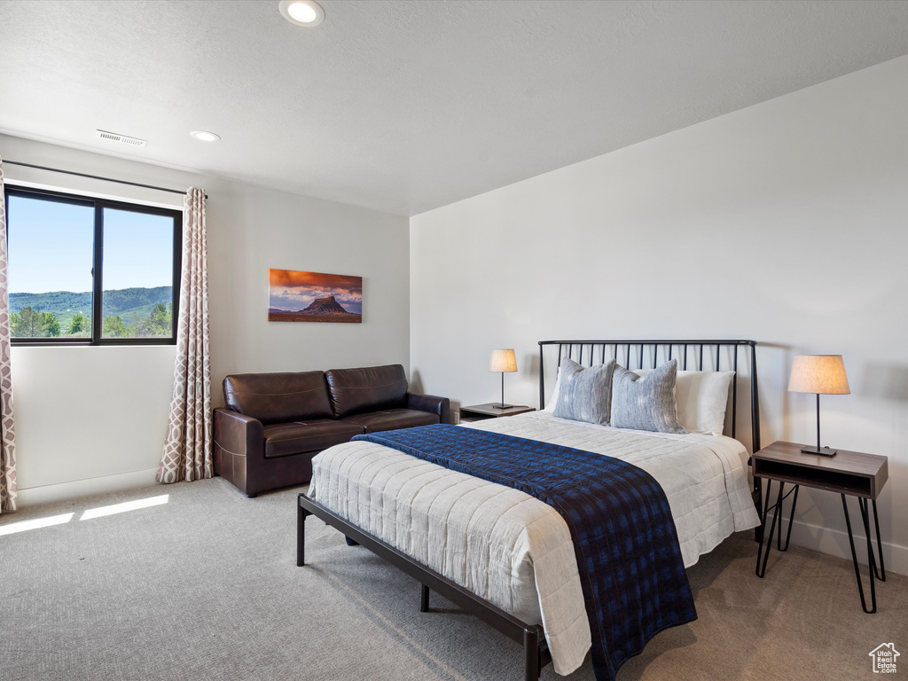 Bedroom featuring carpet, recessed lighting, and baseboards