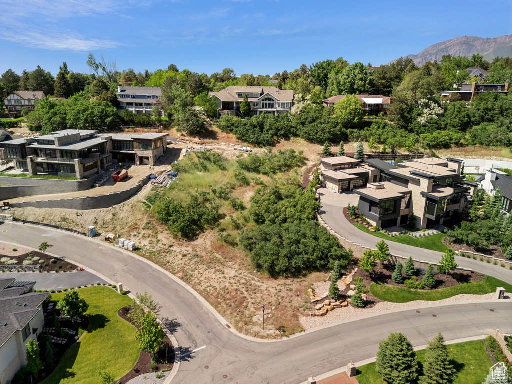 Aerial perspective of suburban area featuring mountains
