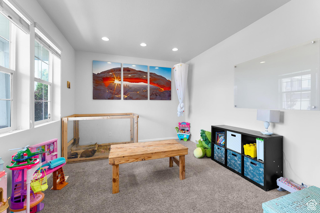 Playroom featuring carpet flooring and recessed lighting