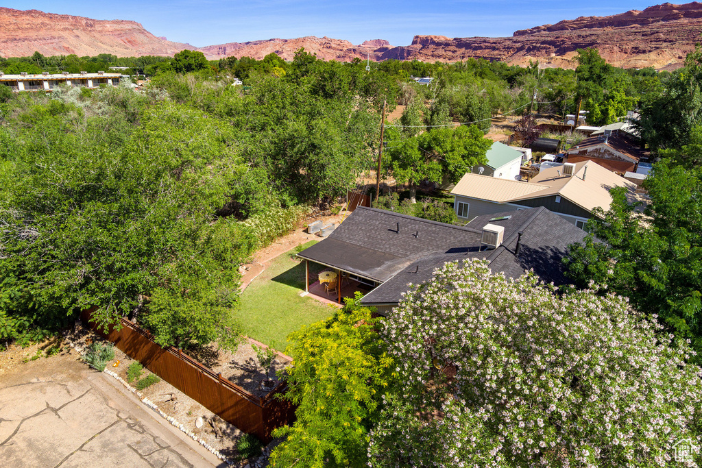 View from above of property with mountains