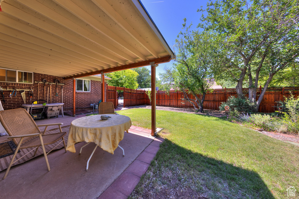 View of yard with a patio